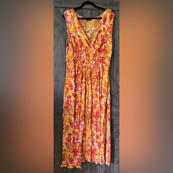 Multi coloured print Mlle Gabrielle V neck cotton maxi dress, NWT, sz 2X - Picture 1 of 5